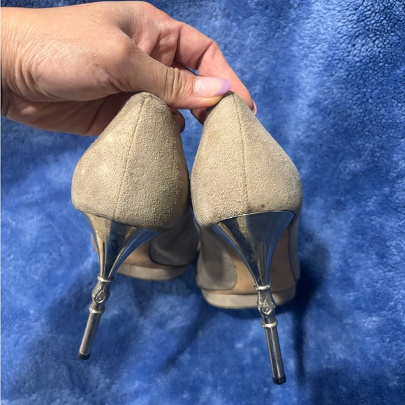 Gucci Grey Suede Bamboo Heel Open Toe Pumps - Picture 10 of 11